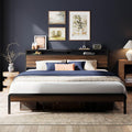 LIKIMIO California King Bed Frame with Headboard, Dark Wood Camas California King with Strong Supports, Sturdy, Noise-Free, No Box Spring Needed, Dark Walnut