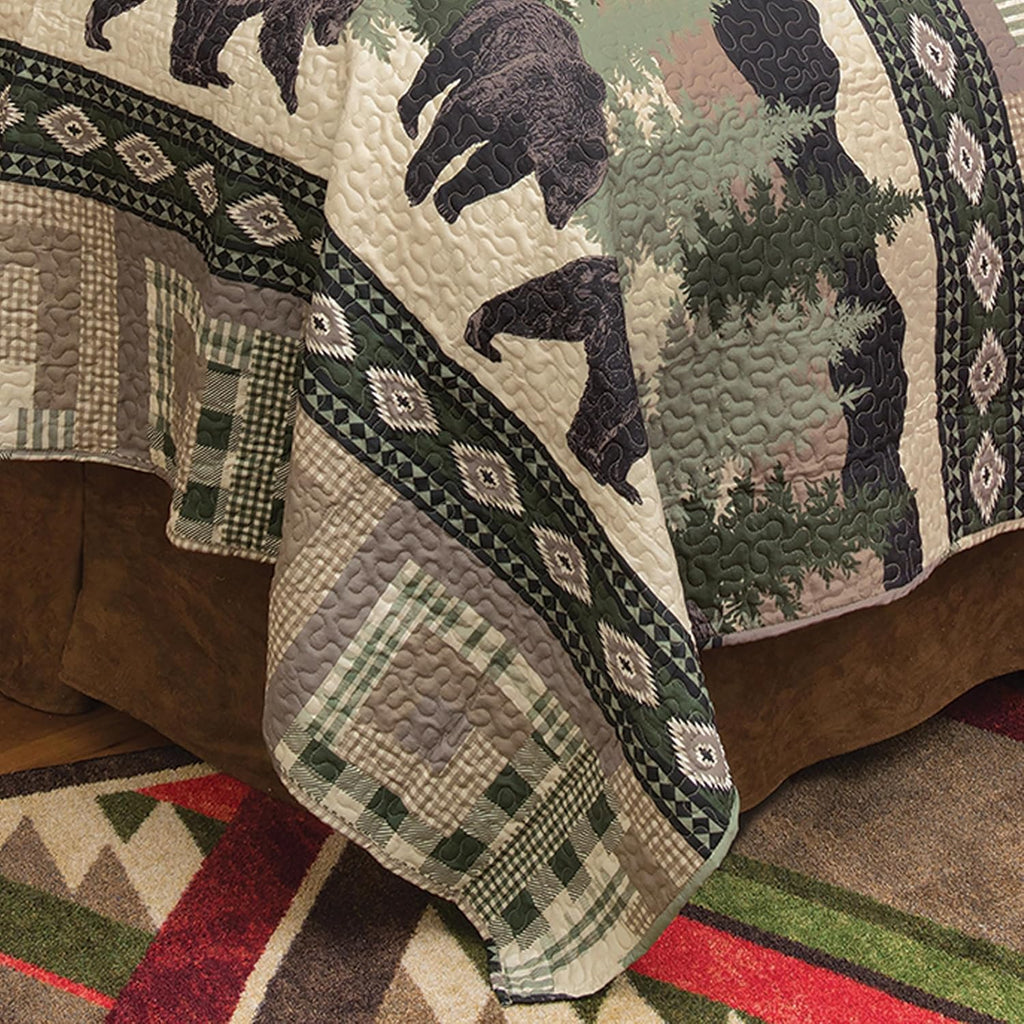 BLACK FOREST DECOR Black Bear Log Cabin Quilt Bed Set - Queen – Rustic 90' x 90' Quilt with Shams