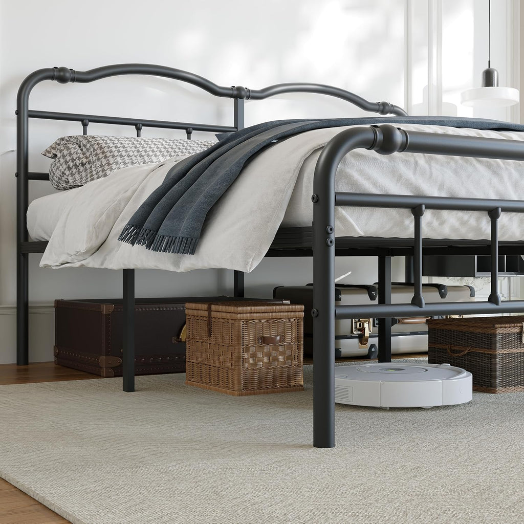 BOSRII 18 Inch Twin Size Metal Bed Frame with Headboard and Footboard Heavy Duty Platform Bed Vintage Iron Wrought Frames Steel Slats, Easy Assembly, No Box Spring Needed, Noise Free, Black