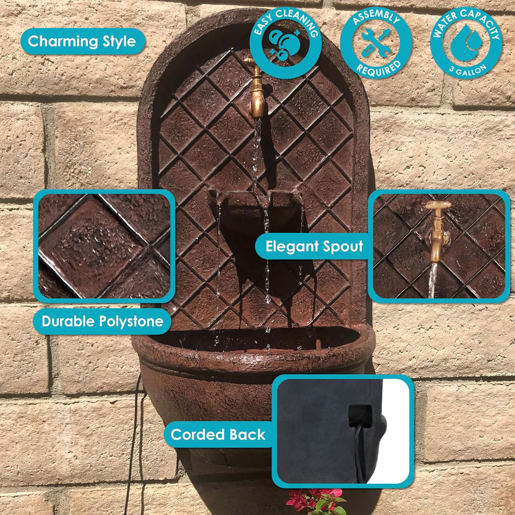 Sunnydaze Messina 26' Outdoor Wall Water Fountain with Pump - Bronze - Electric