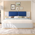 Grey Bed Frame with Soft Upholstered Storage Tall Headboard, King Size Floor Platform Bed Frames, Anti-Collision Curved Footboard Bedroom Sets,No Box Spring Needed (Blue+Grey, King)