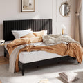 SHA CERLIN King Upholstered Platform Bed Frame with Adjustable Headboard/Vertical Channel Tufted Velvet Fabric/Wooden Slats Support/Mattress Foundation/Box Spring Optional/Black