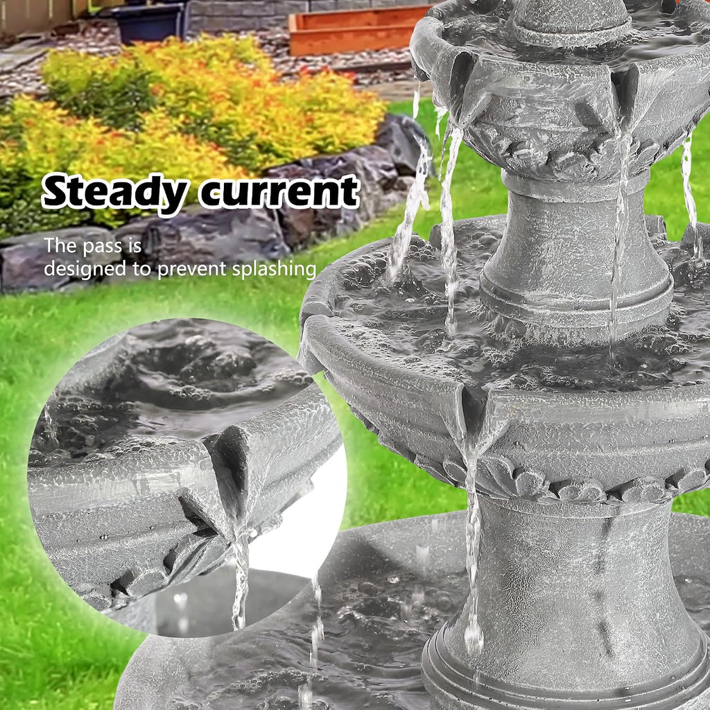 TITIMO 48' High Italian Feature Freestanding Water Fountain Outdoor and Indoor,3-Tier Roman Pillar Waterfalls Fountains for Garden,Patio,Yard,Deck,Backyard,Porch (Gray)