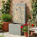 Merax 30.71' H Light Gray Metal Leaf Cutout Outdoor Water Wall Fountain with LED Lights, Modern Waterfall Feature for Patio Garden Backyard Decor
