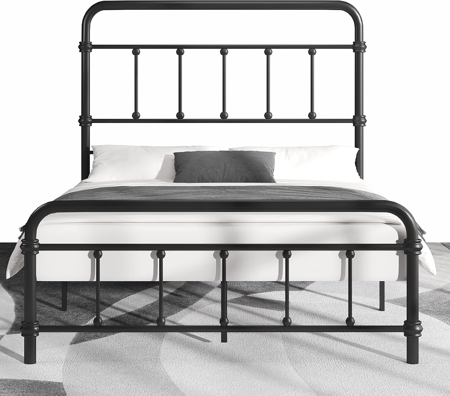 Queen-Bed-Frame-Metal Platform Bed Frame with 49' High-Headboard - Solid Quite Easy Set Up Mattress Foundation No Box Spring Needed