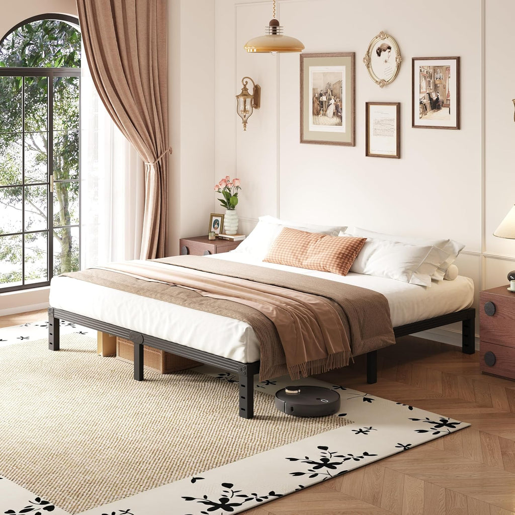 12 Inch High Cal King Metal Bed Frame No Box Spring Needed, Platform California King Bed Frame, Heavy Duty, Easy Assembly, Noise Free, Black