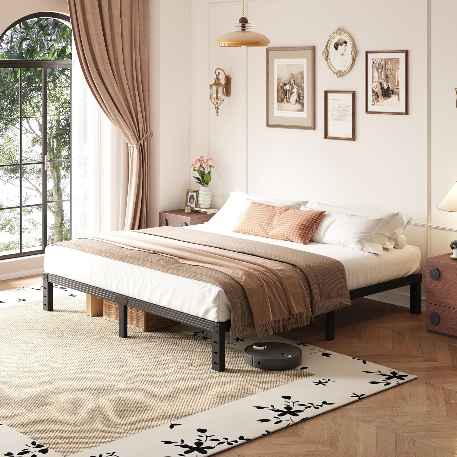 12 Inch High Cal King Metal Bed Frame No Box Spring Needed, Platform California King Bed Frame, Heavy Duty, Easy Assembly, Noise Free, Black