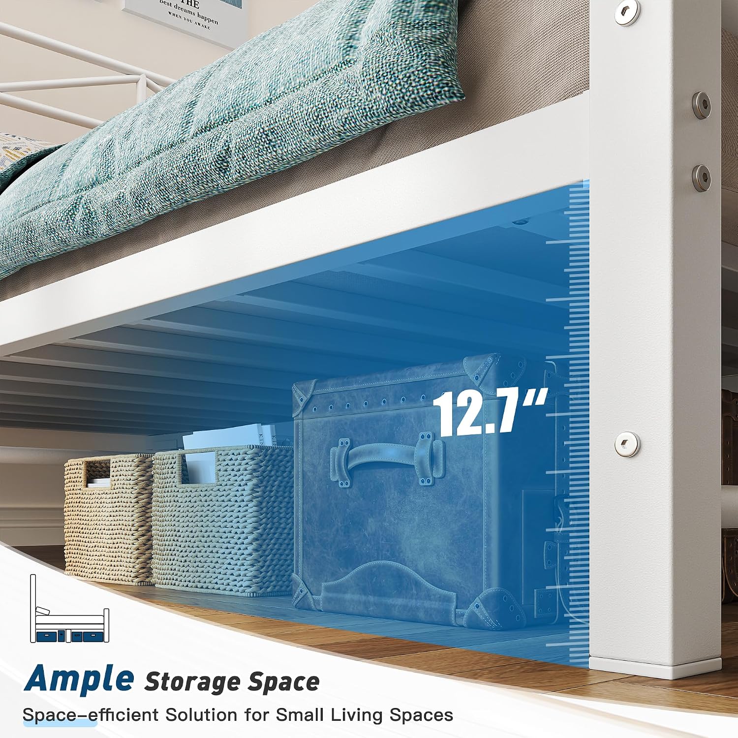 EnHomee 14.2' Metal Full Size Bed Frame with Tall Headboard & Footboard, LED Light Full Bed Frame, Strong Metal Slats Support and Noise-Free Design with Under Bed Storage/No Box Spring Needed/White