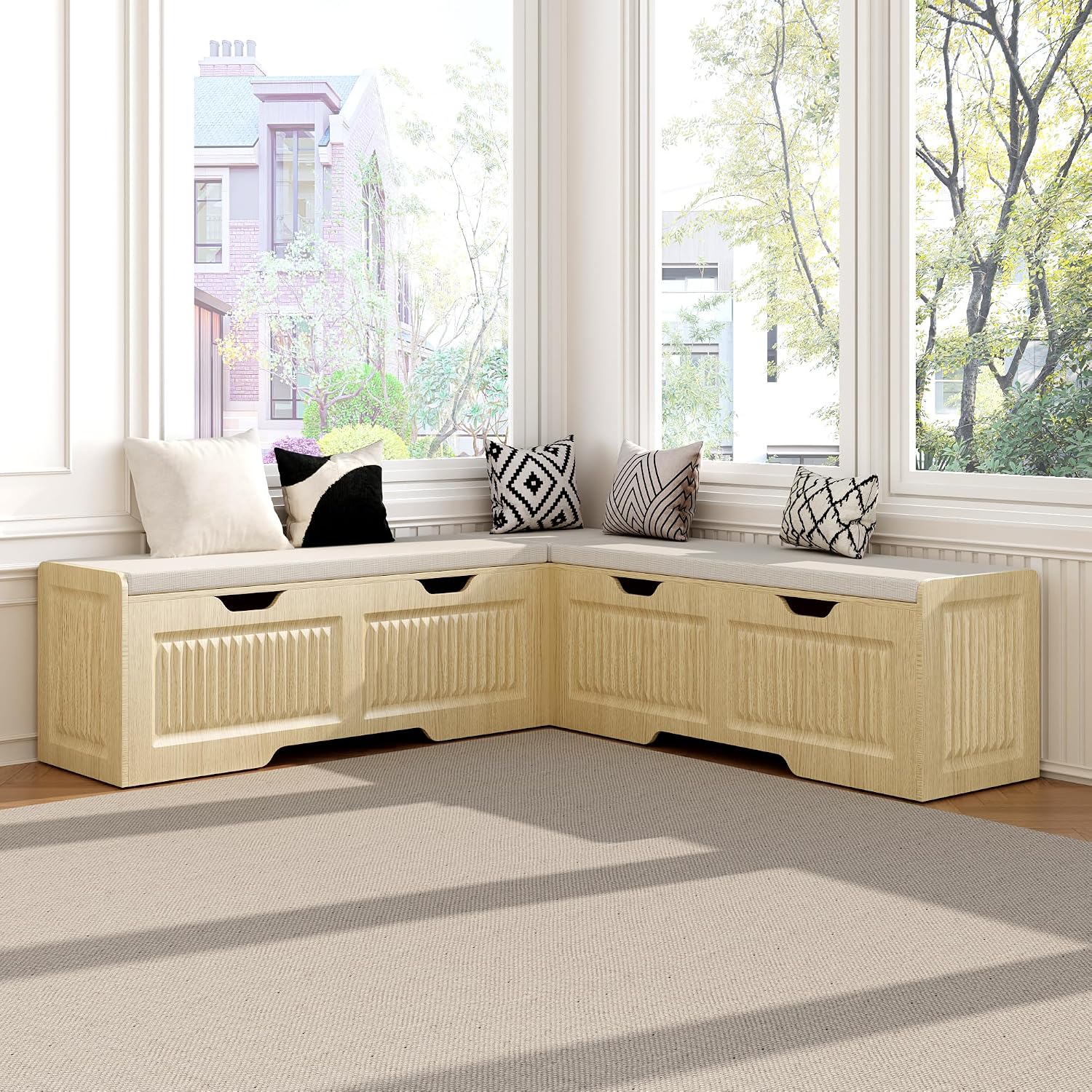 L-Shaped Storage Bench, Corner Bench with Storage,Kitchen Breakfast Nook Bench, with Large Hidden Storage Space,Suitable for Dining Nook,Kitchen Corner and Entryway(Wood color-02)
