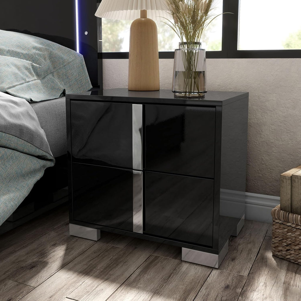 Furniture of America Alistair Modern Wood 6-Piece Bedroom Collection with Bed Frame, Chest, 2-Drawer Nightstands and 6-Drawer Dresser with Mirror, Box Spring Required, Black, Queen