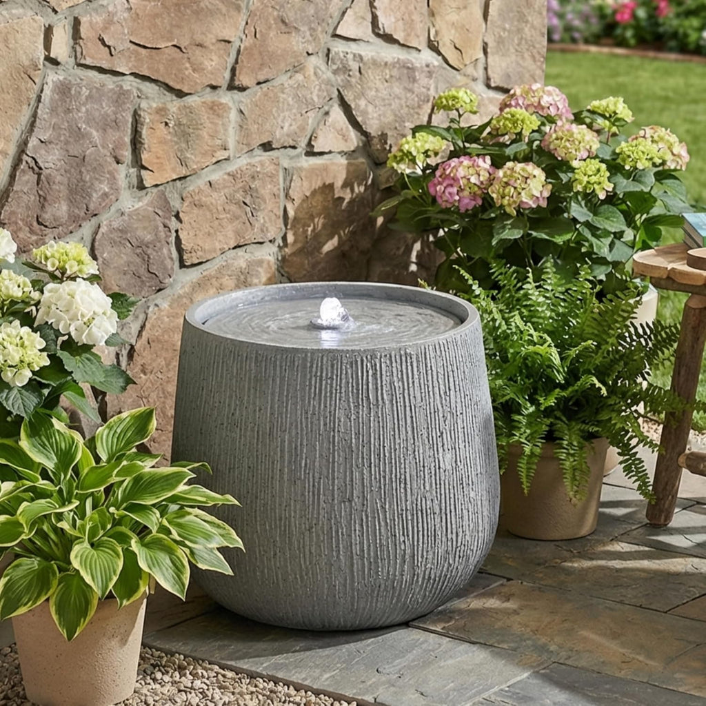 Merax 12.99' H Gray Polyresin Outdoor Water Fountain, Bowl-Shaped Water Feature with LED Light for Patio Deck Yard Decor