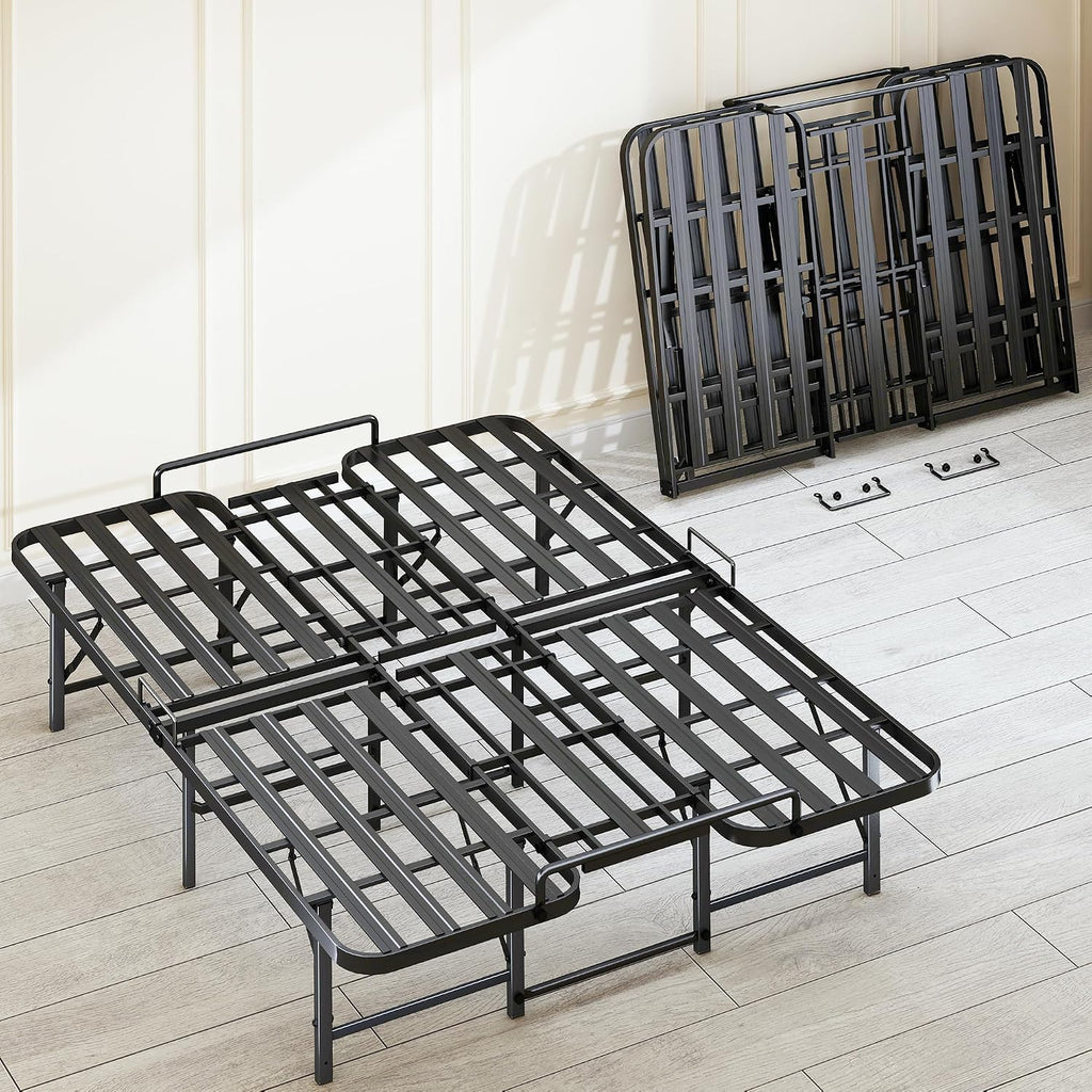 Heavy Duty King Size Bed Frame, 14 Inch Foldable Metal Bed Frame, King Platform Bed, Sturdy Mattress Foundation, Easy Assembly, No Box Spring Needed for King Size Mattress, Black