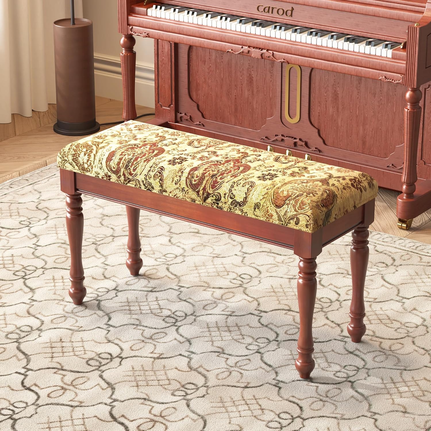 31.5' Linen Bedroom Bench - Upholstered Bench for Bedroom End of Bed, Entryway Bench with Solid Wood Legs, Makeup Vanity Stool,Cherry Red -11.8'D x 31.5'W x 18.1'H