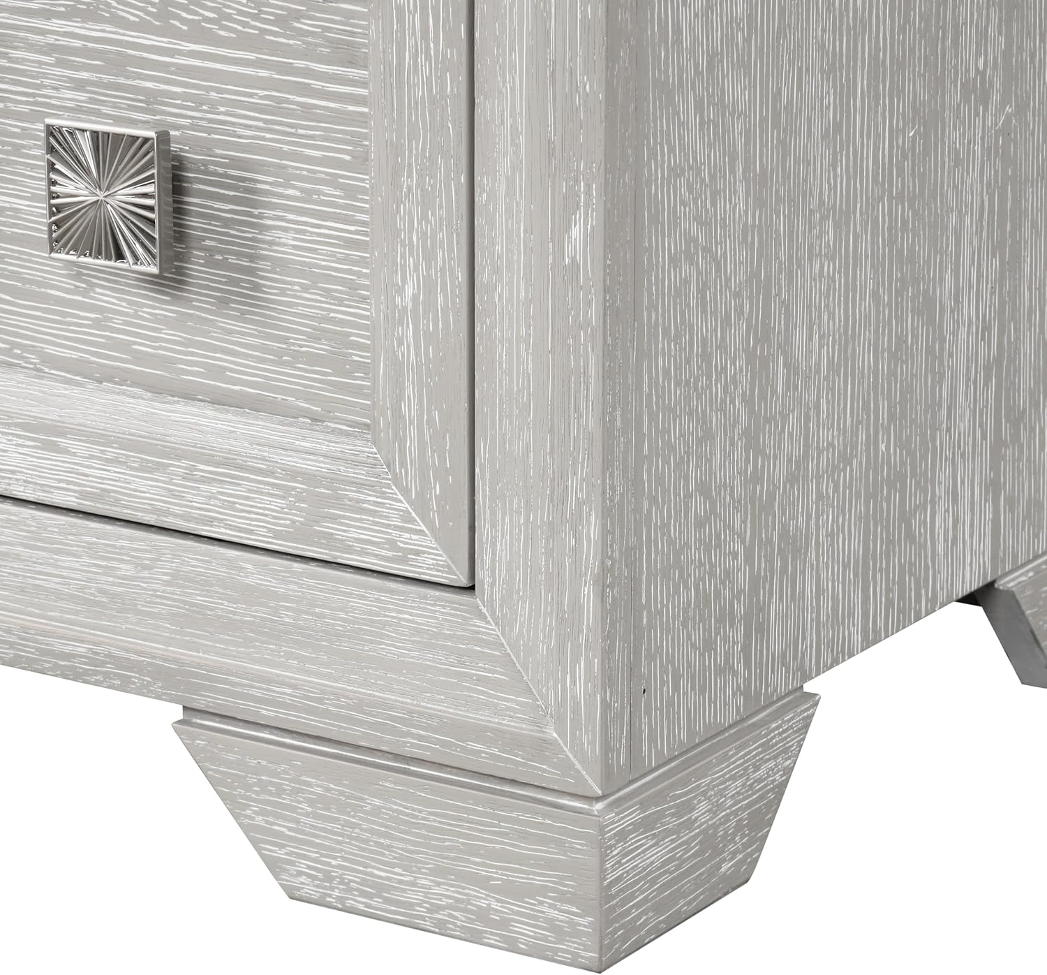 Furniture of America Narella Modern Wood 3-Piece Bedroom Set with Sunburst Pattern, Nickel Brushed Wire Hardware, Felt-Lined Top Drawers, Bracketed Feet, Box Spring Needed, Queen, Light Gray