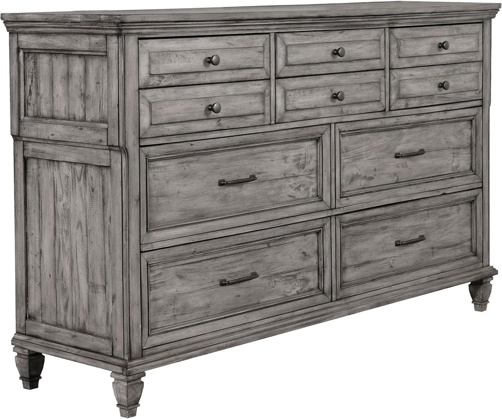 Coaster Home Furnishings Avenue Farmhouse 4-Piece Bedroom Set Eastern King Size Panel Bed Frame 68-inch Headboard Weathered Grey 224031KE-S4