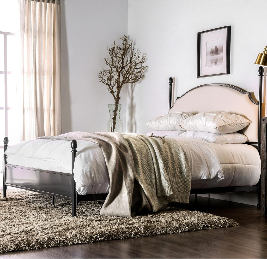 Furniture of America Freila Metal King Poster Panel Bed in Silver Gun Metal
