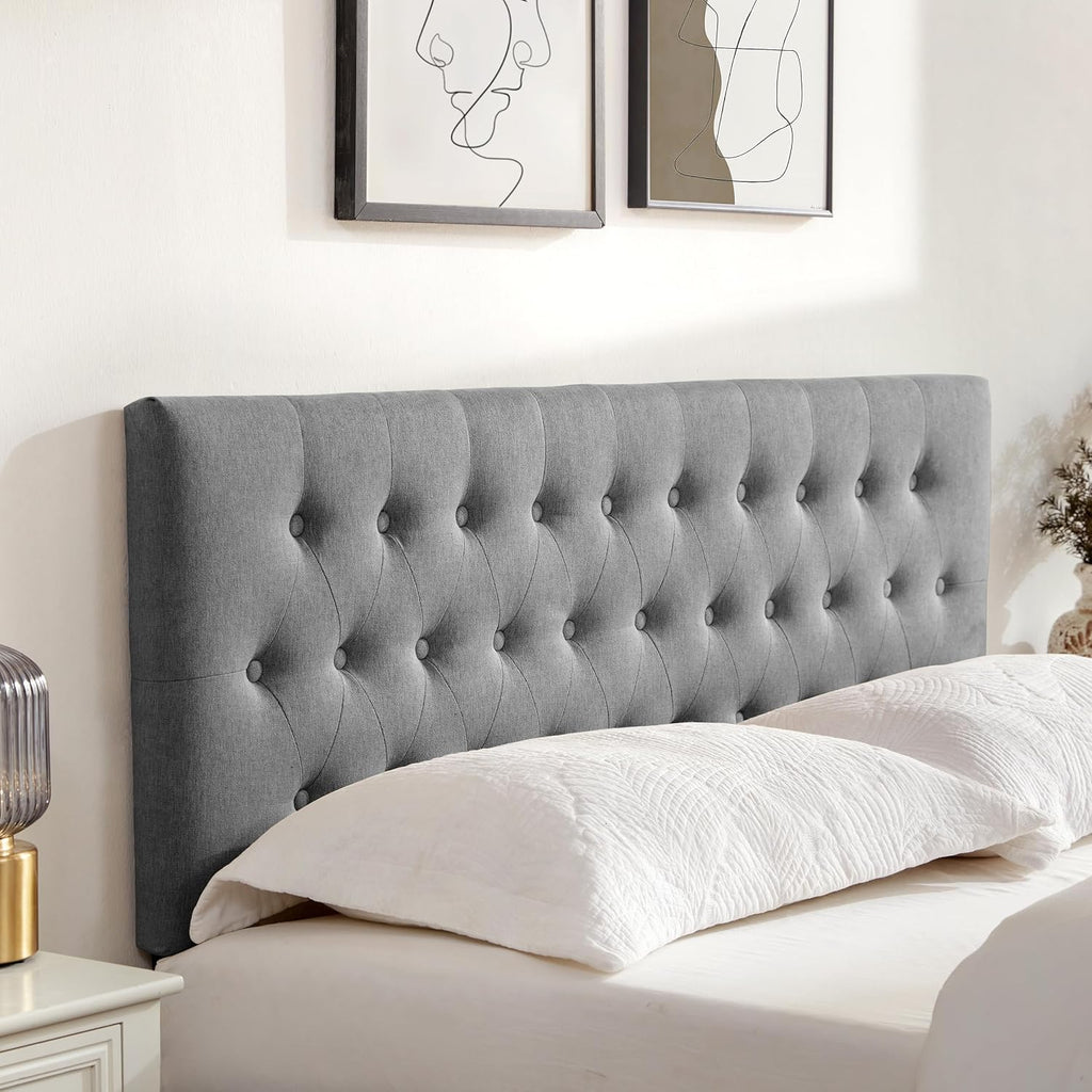 Huatean Home Tufted Upholstered Headboard King Size, Solid Wood Head Board with Durable Metal Legs, Adjustable Height Bed headboard from 37' to 51' Fabric Headboard in Modern Button Design, Grey