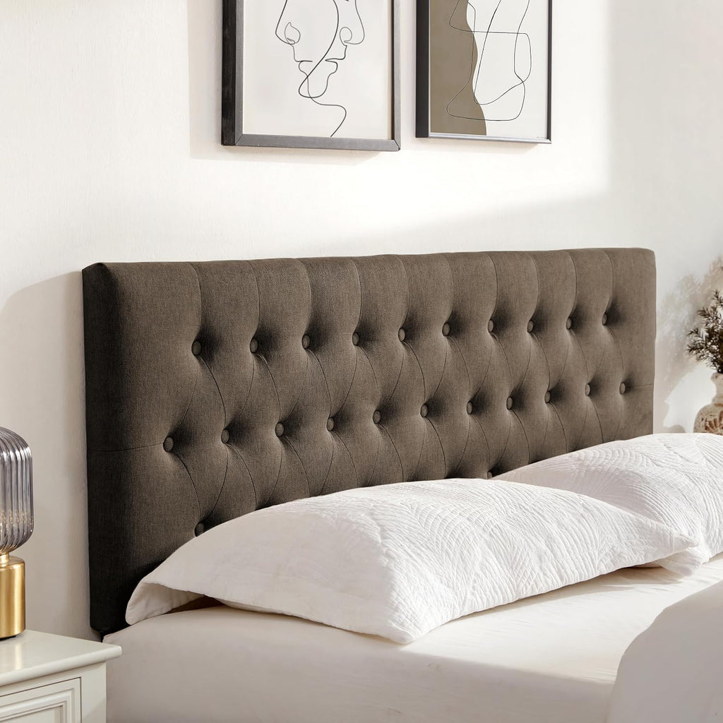 Huatean Home Tufted Upholstered Headboard King Size, Solid Wood Head Board with Durable Metal Legs, Adjustable Height Bed headboard from 37' to 51' Fabric Headboard in Modern Button Design, Chocolate