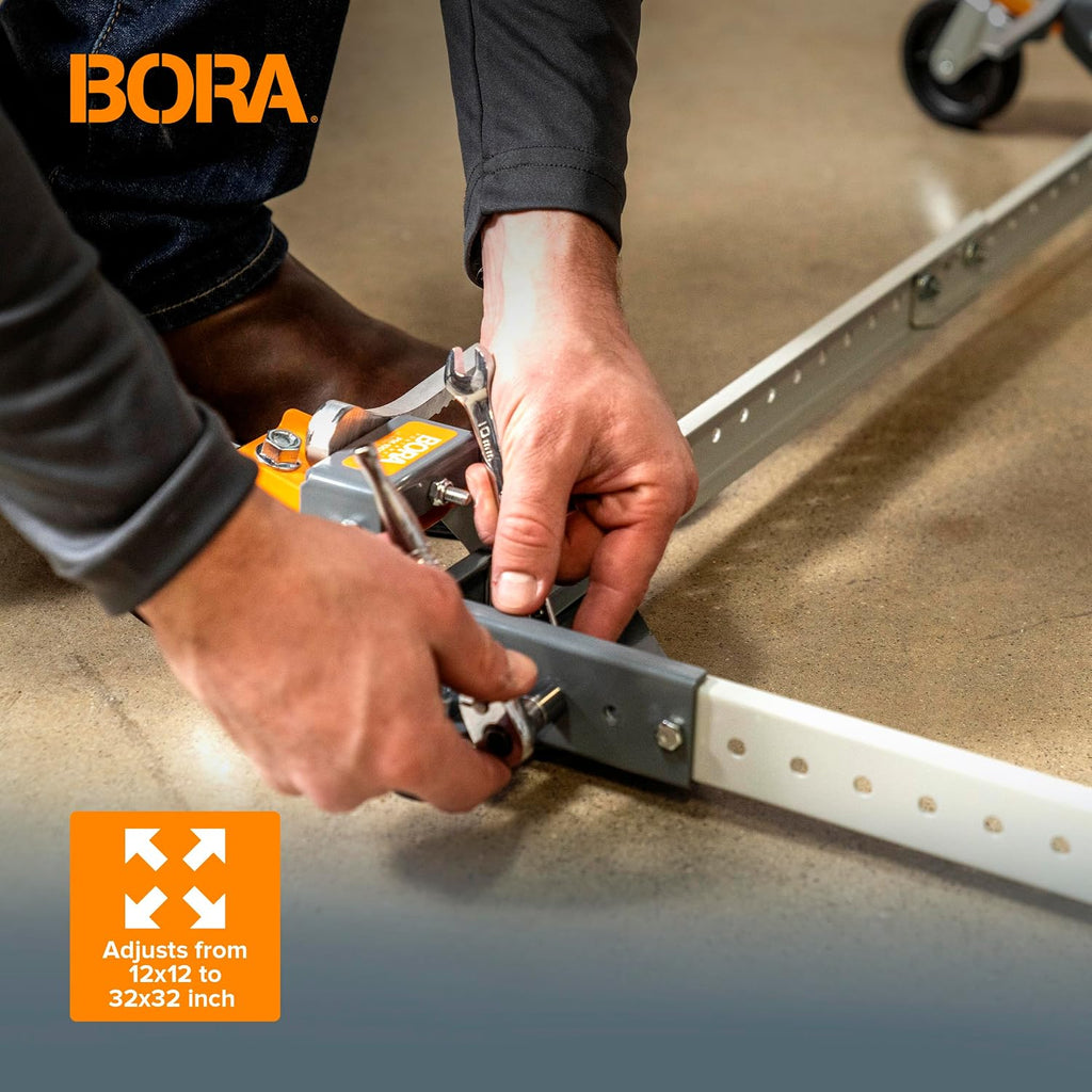 Bora Adjustable Universal Mobile Base Portamate PM-1000. Move Your Heavy Tools & Wood Organizer and Lumber Storage Metal Rack with 6-Level Wall Mount – Indoor and Outdoor Use, in Orange