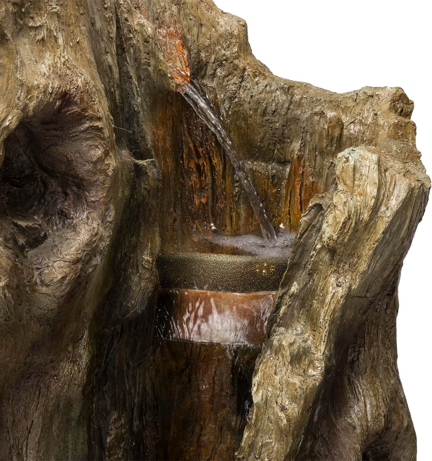 Alpine Corporation 62' Rustic Outdoor Tree Trunk Waterfall Fountain with LED Lights – Natural Wood-Look Water Feature for Gardens, Patios, Yards, and Landscaping Decor, Resin