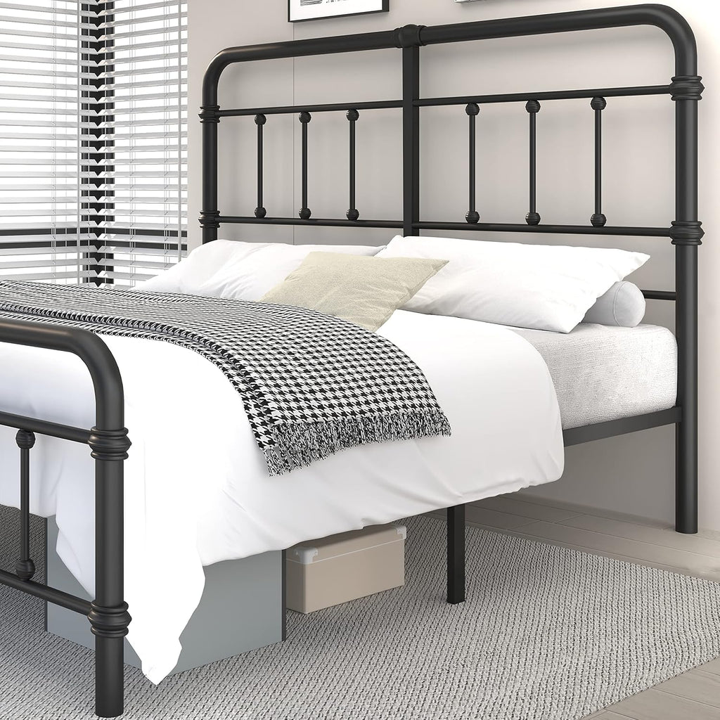 California-King-Bed-Frames and headboard Giselle-Vintage Antique-Metal - Iron Platform Mattress Foundation,49 inch High,No Box Spring Needed(Black)