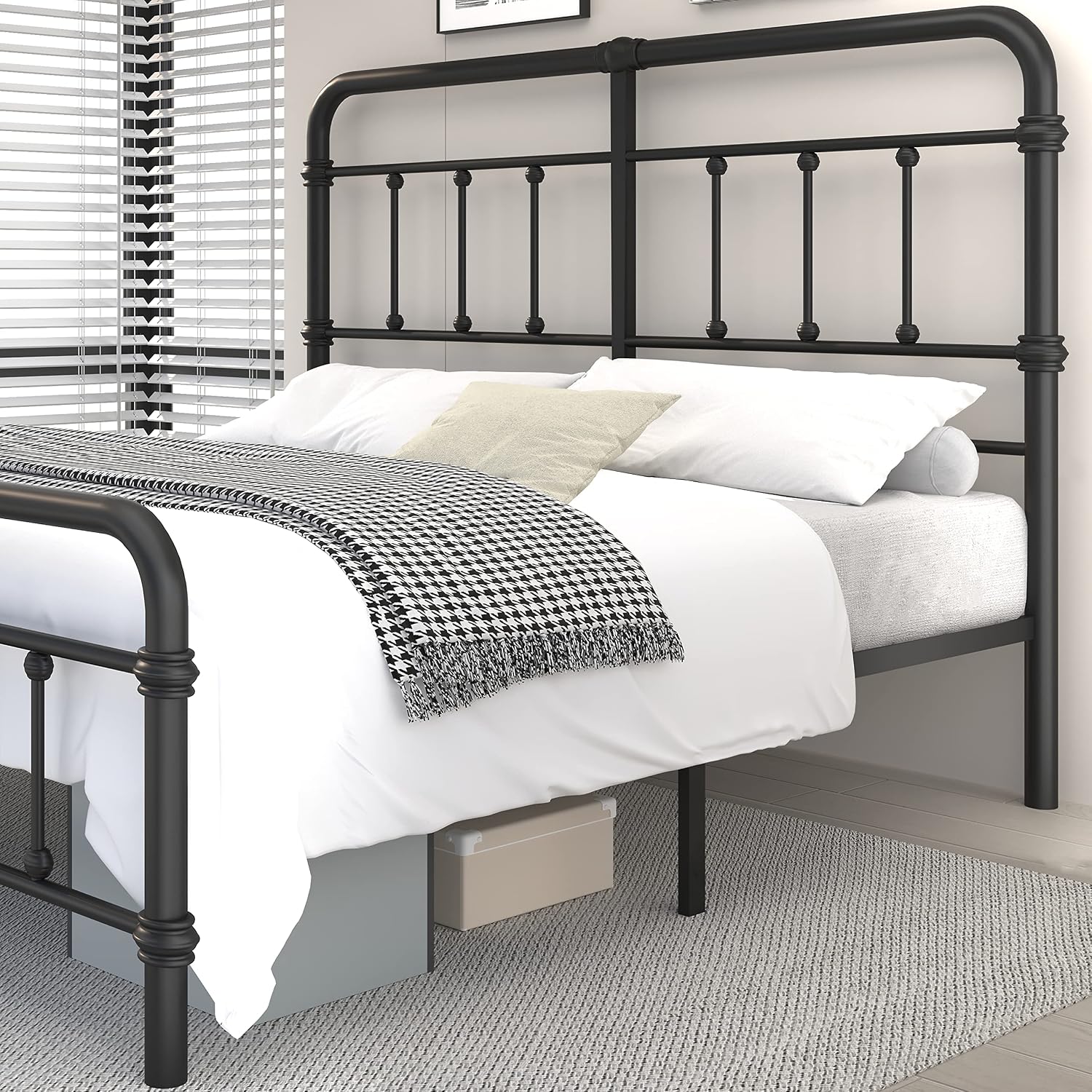 California-King-Bed-Frames and headboard Giselle-Vintage Antique-Metal - Iron Platform Mattress Foundation,49 inch High,No Box Spring Needed(Black)