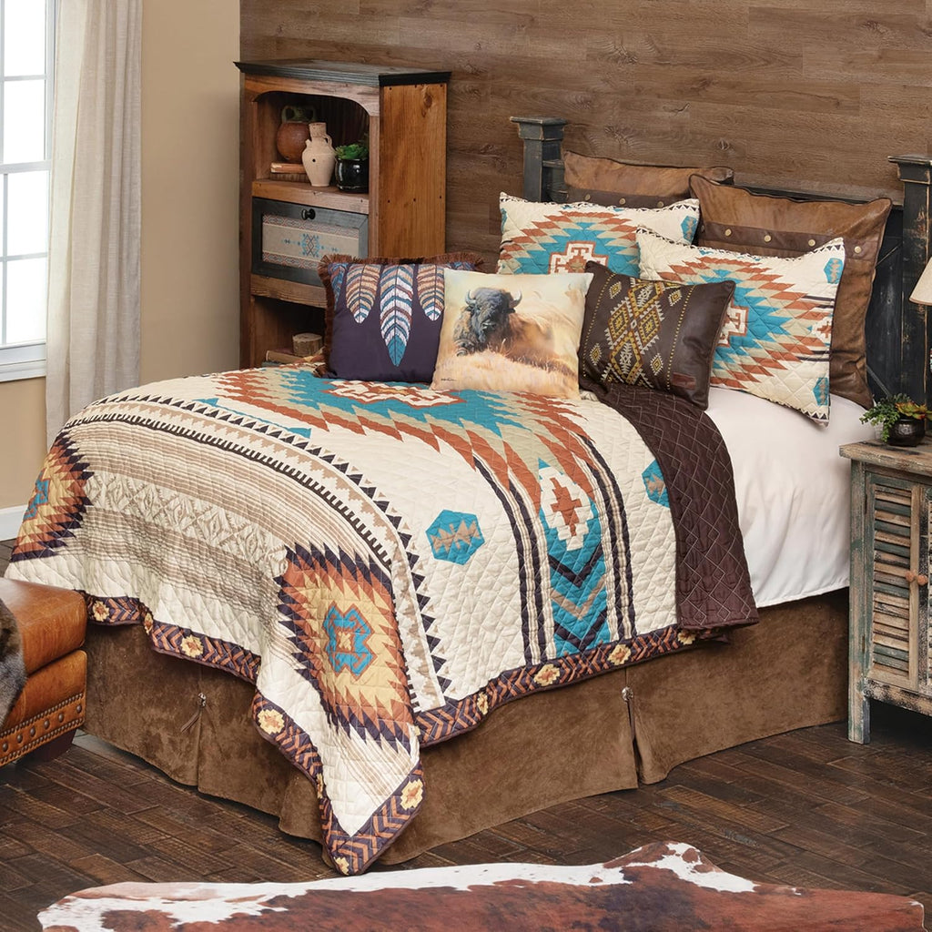 BLACK FOREST DECOR Sunrise Canyon Queen Quilt Set - Cotton and, Lightweight, Machine Washable, Southwestern Quilt with Tribal Patterns, Includes Quilt & Shams, 90' W x 90' L