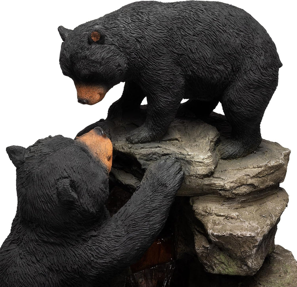 Alpine Corporation 36' Tall Indoor/Outdoor 2 Bears Climbing Rainforest Water Fountain with LED Lights, Cascading Wildlife Water Feature for Garden, Patio, and Home Decor, Brown