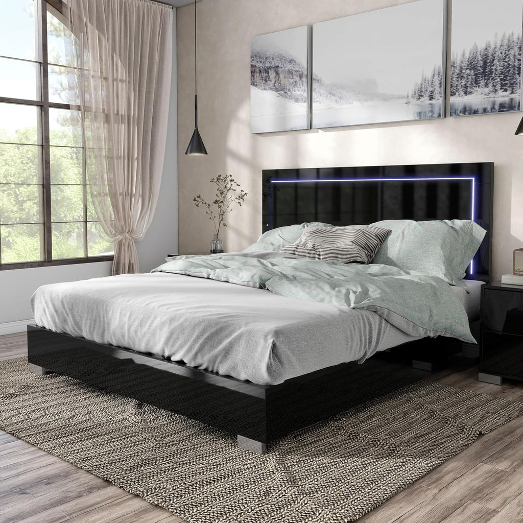 Furniture of America Alistair Modern Wood 6-Piece Bedroom Collection with Bed Frame, Chest, 2-Drawer Nightstands and 6-Drawer Dresser with Mirror, Box Spring Required, Black, Queen