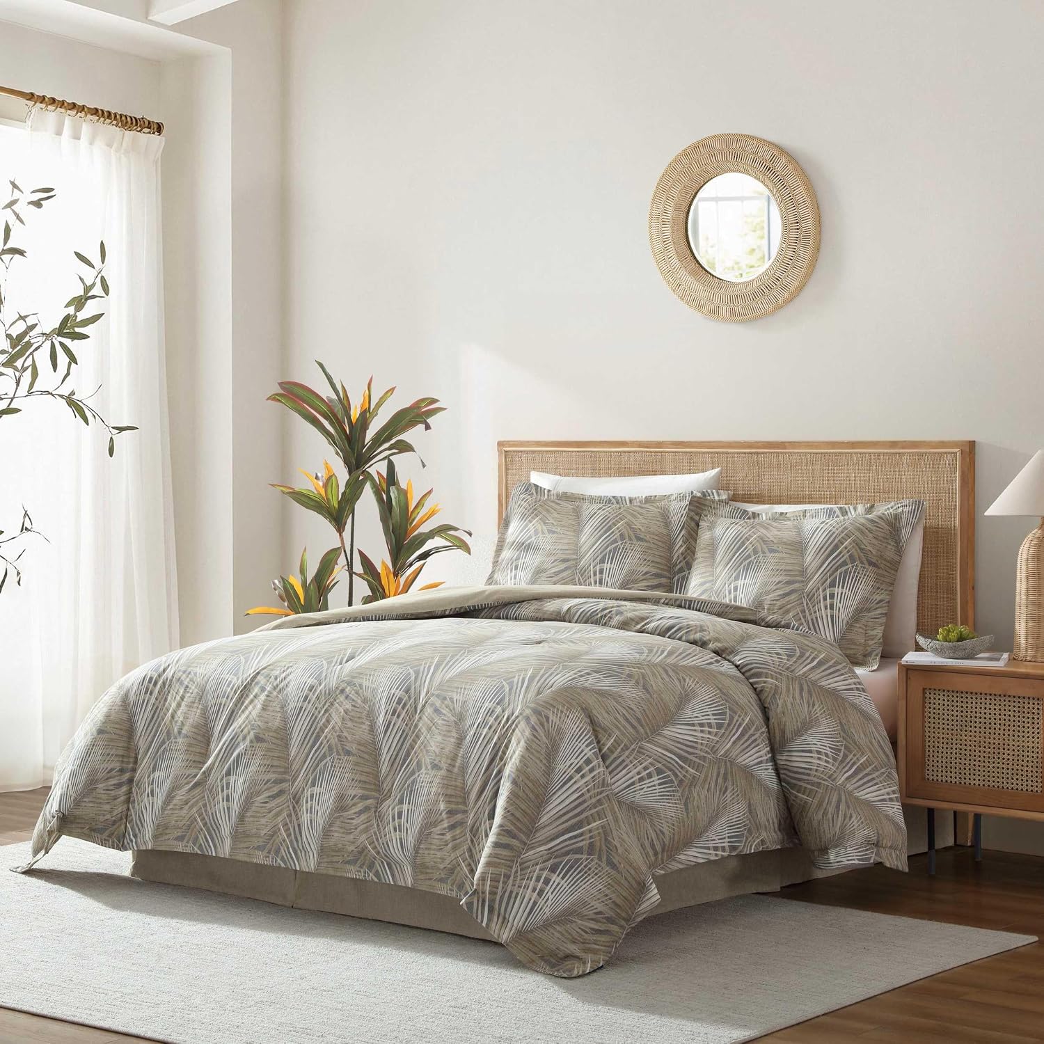 Tommy Bahama - Queen Comforter Set, Cotton Bedding with Matching Shams & Bedskirt, Medium Weight Bedding Set for All Seasons (Raffia Palms Brown, Queen)