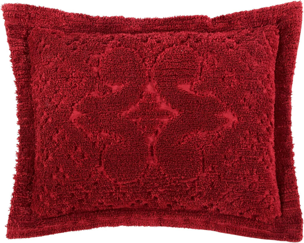 Better Trends Chenille Bedspreads Twin Size, Burgundy 100% Cotton Chenille Medallion Design Tufted Bedding Coverlet Soft Lightweight, 96'x110' with 1 PC Sham 2 Pieces Set Ashton Collection