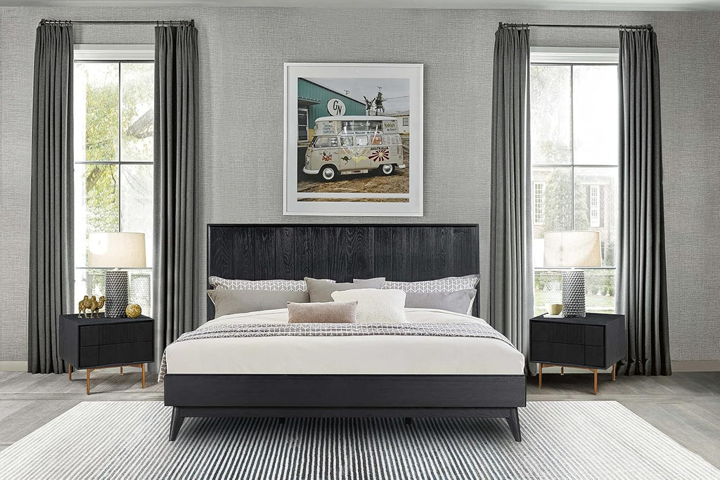 Armen Living Carnaby King 3 Piece Bedroom Set in Black Brushed Oak Wood