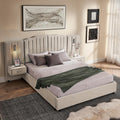 Velvet Upholstered Queen Size Platform Bed Frame with 48' Tall Headboard, Built-in Nightstands & Storage Drawers, No Box Spring Needed, Modern Beige Bedroom Furniture Set