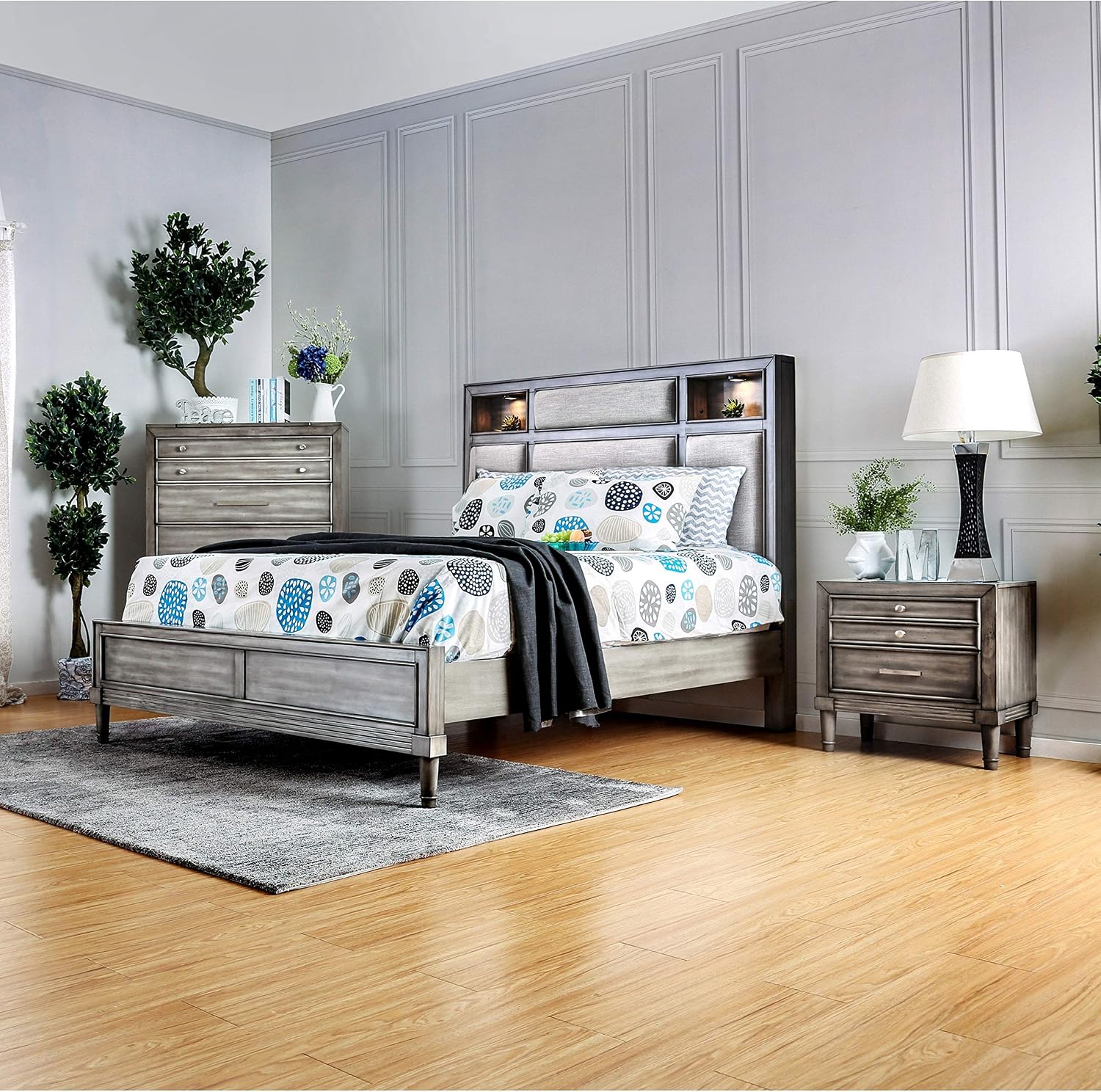 Furniture of America Laum Transitional Grey 3-Piece Bedroom Set Queen