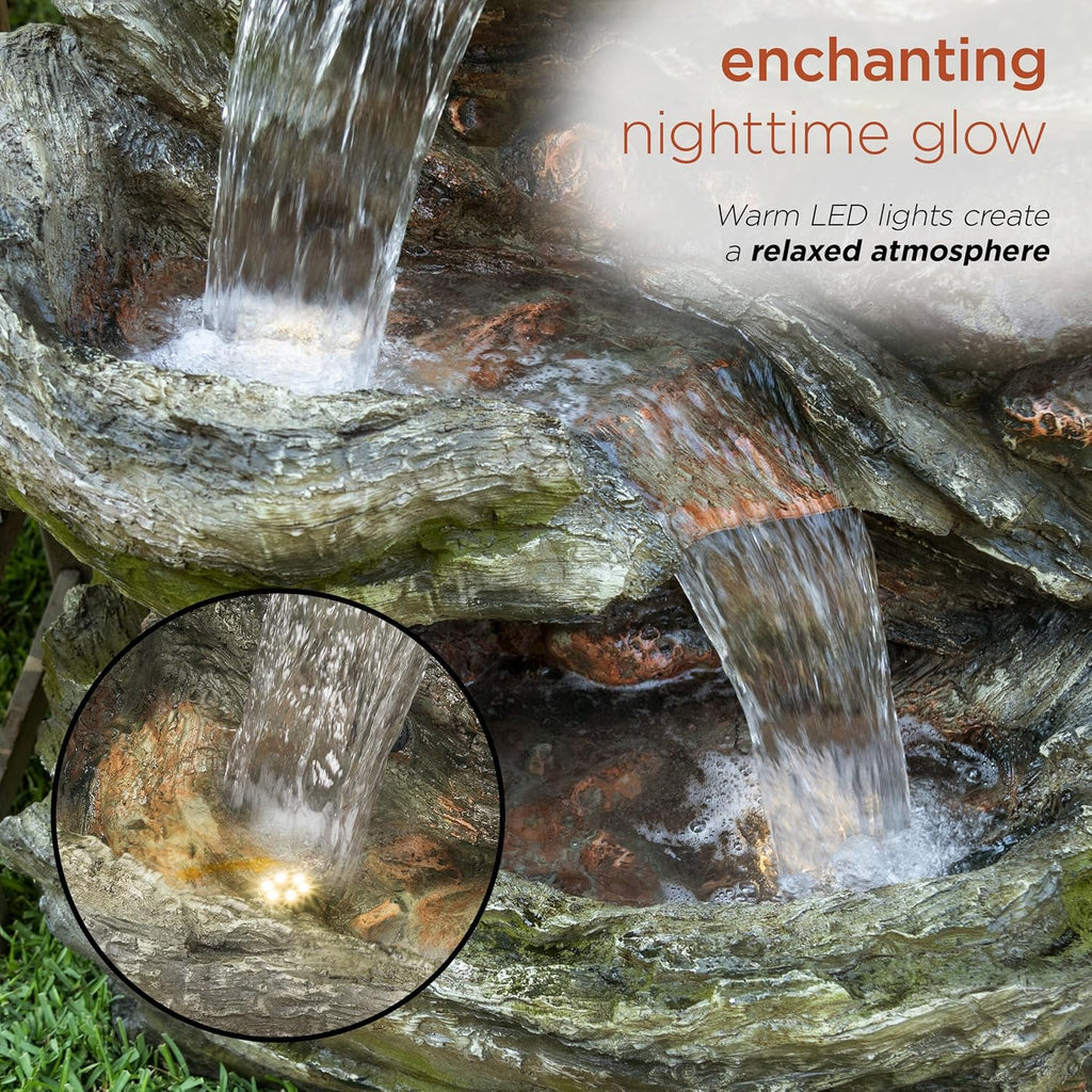Alpine Corporation WIN1424 81' 5 Tier Rock Water Fountain with LED Lights – Natural Stone Look for Indoor/Outdoor Use, Elegant Cascading Water Feature for Gardens, Patios, or Living Room, Brown
