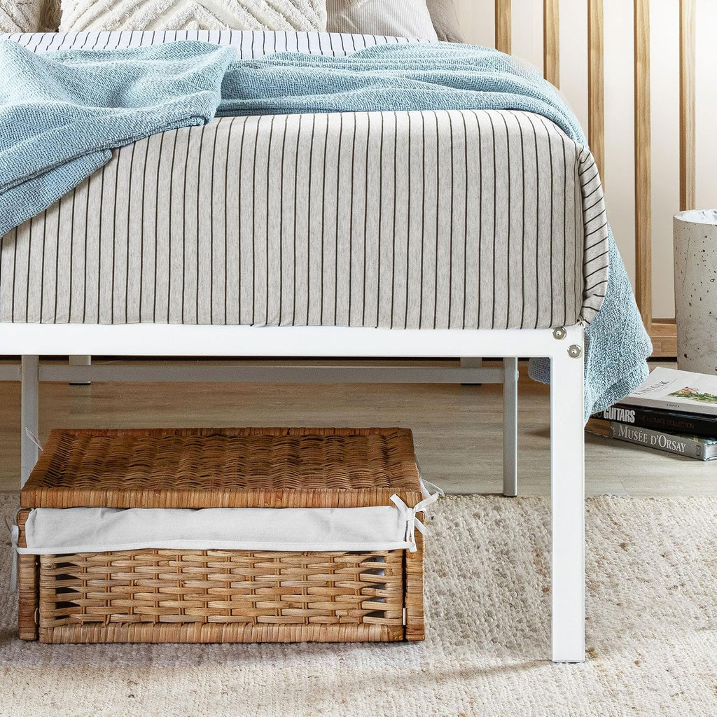 Best Price Mattress 18 Inch Metal Platform Bed Frame, Heavy Duty Steel Slats, White, Full