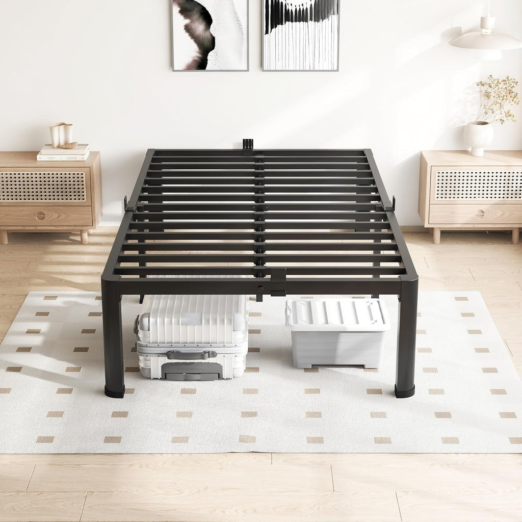 VIPSHOW 12 Inch Twin Size Bed Frame, 3500Lbs Heavy Duty Metal Platform with Round Corner Legs Mattress Slide Stopper, Steel Slat Support No Box Spring Needed, Noise Free, Non-Slip, Easy Assembly