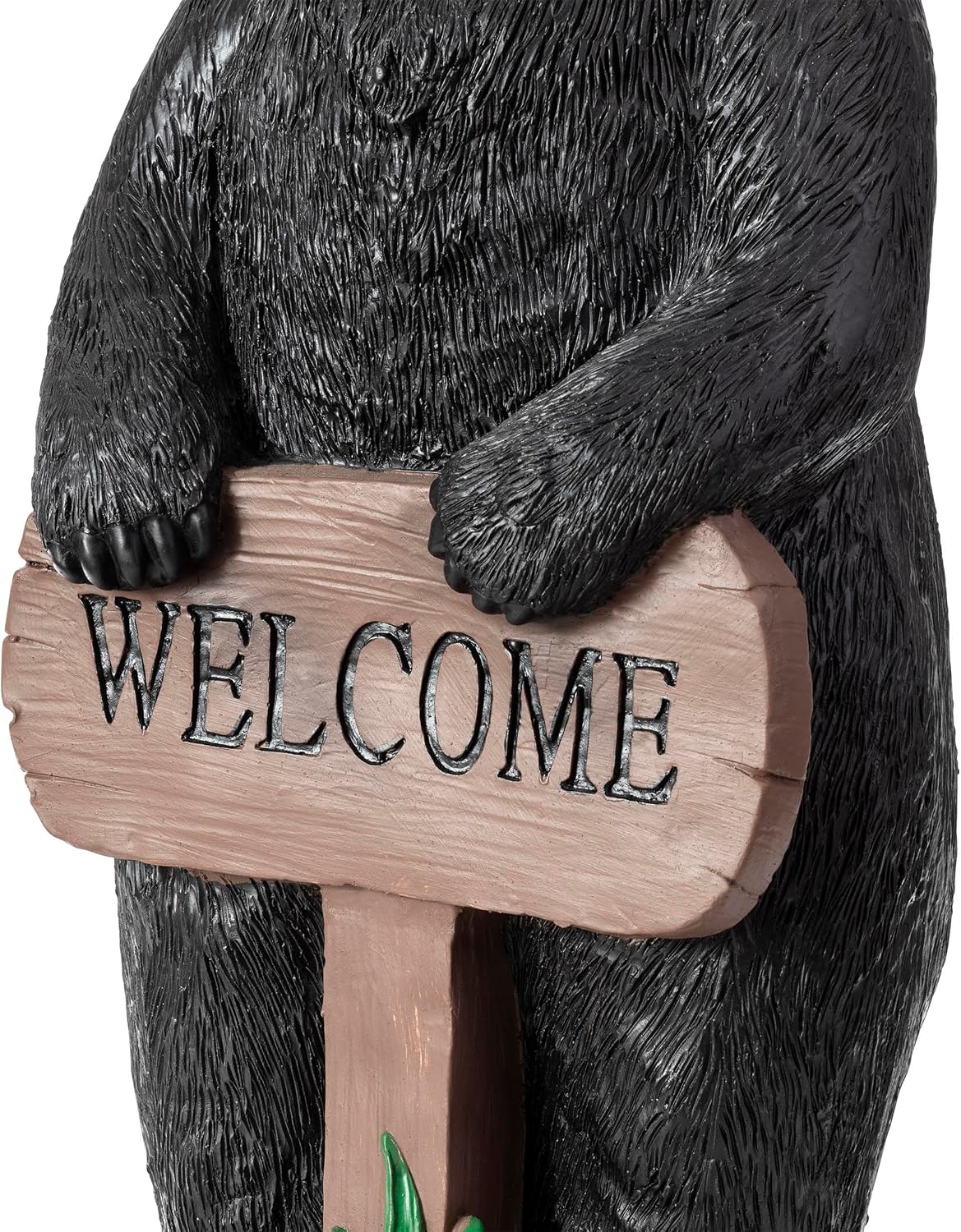 Alpine Corporation 36' Tall Outdoor Standing Black Bear with Welcome Sign Yard Statue Decoration