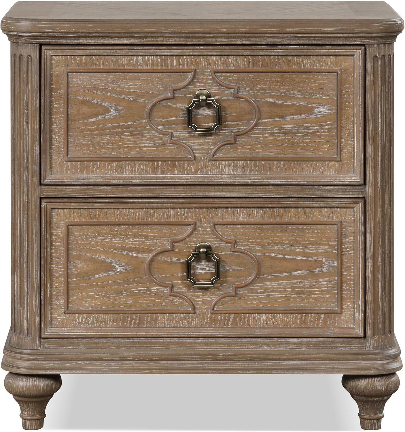 Furniture of America Weile Art Deco Solid Wood 3-Piece Bedroom Collection with Bed Frame and 2-Drawer Nightstands Set of 2, Box Spring Required, Rustic Oak, King