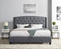 Roundhill Furniture Belize 3-Piece Upholstered Bedroom Set, Tufted Wingback Bed with Two White Nightstands, Queen