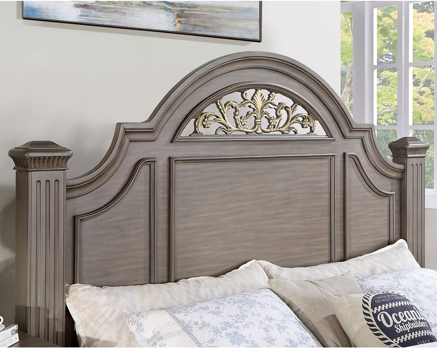 Furniture of America FOA Damos 3-Piece Gray Solid Wood Panel Bedroom Set - King + 2 Nightstands