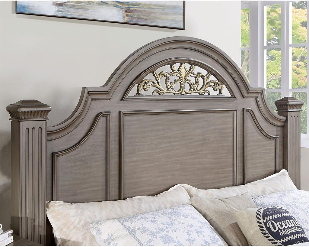 Furniture of America FOA Damos 3-Piece Gray Solid Wood Panel Bedroom Set - Cal King + 2 Nightstands