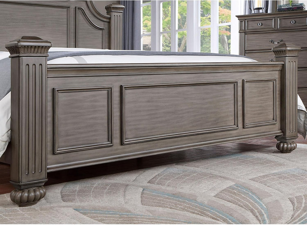 Furniture of America FOA Damos 3-Piece Gray Solid Wood Panel Bedroom Set - Cal King + 2 Nightstands