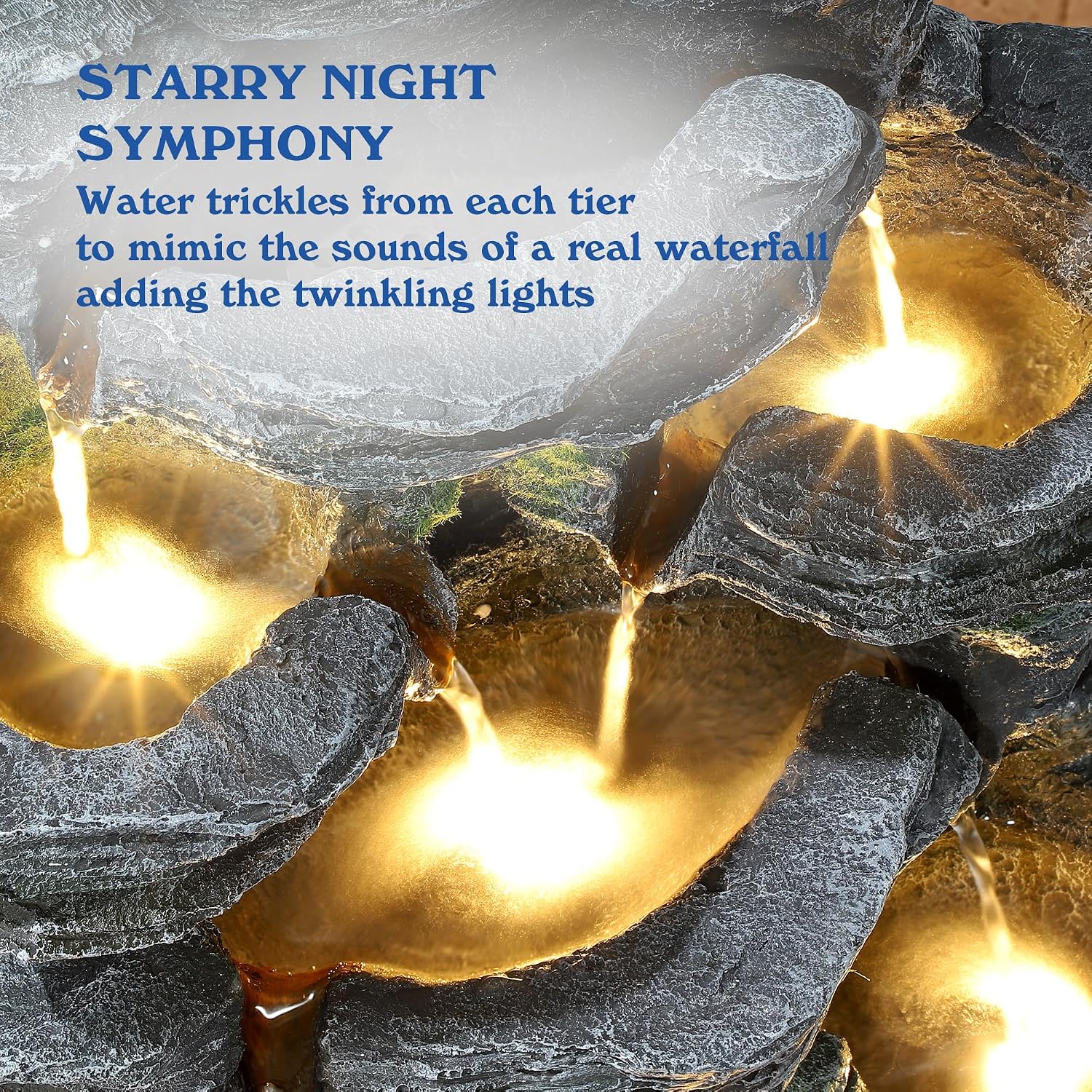 Cascading Rock Water Fountain Outdoor - Waterfalls Fountains with LED Lights, Outdoor/Indoor Resin Fountain for Patio, Garden, Backyard, Deck, Porch, Home Art Docor (24' H)