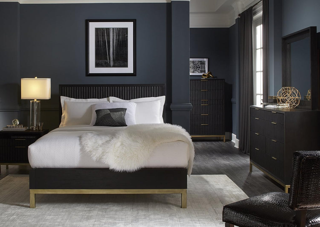 Modus Furniture Solid Wood Platform Bed, King, Kentfield - Black Drifted Oak