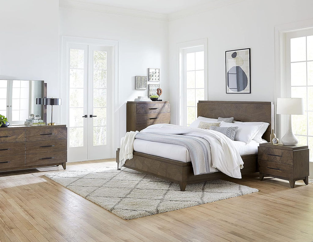 Modus Furniture Solid Wood Panel Bed, Queen, Broderick - Wild Oats Brown