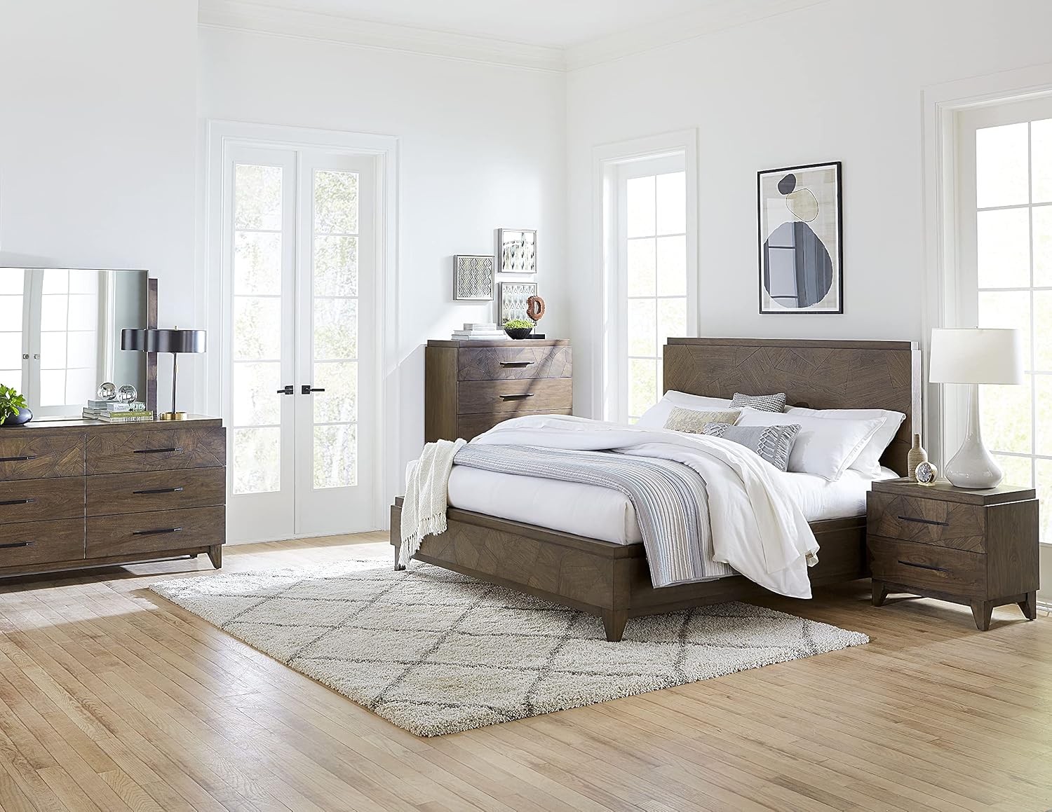 Modus Furniture Solid Wood Panel Bed, Queen, Broderick - Wild Oats Brown