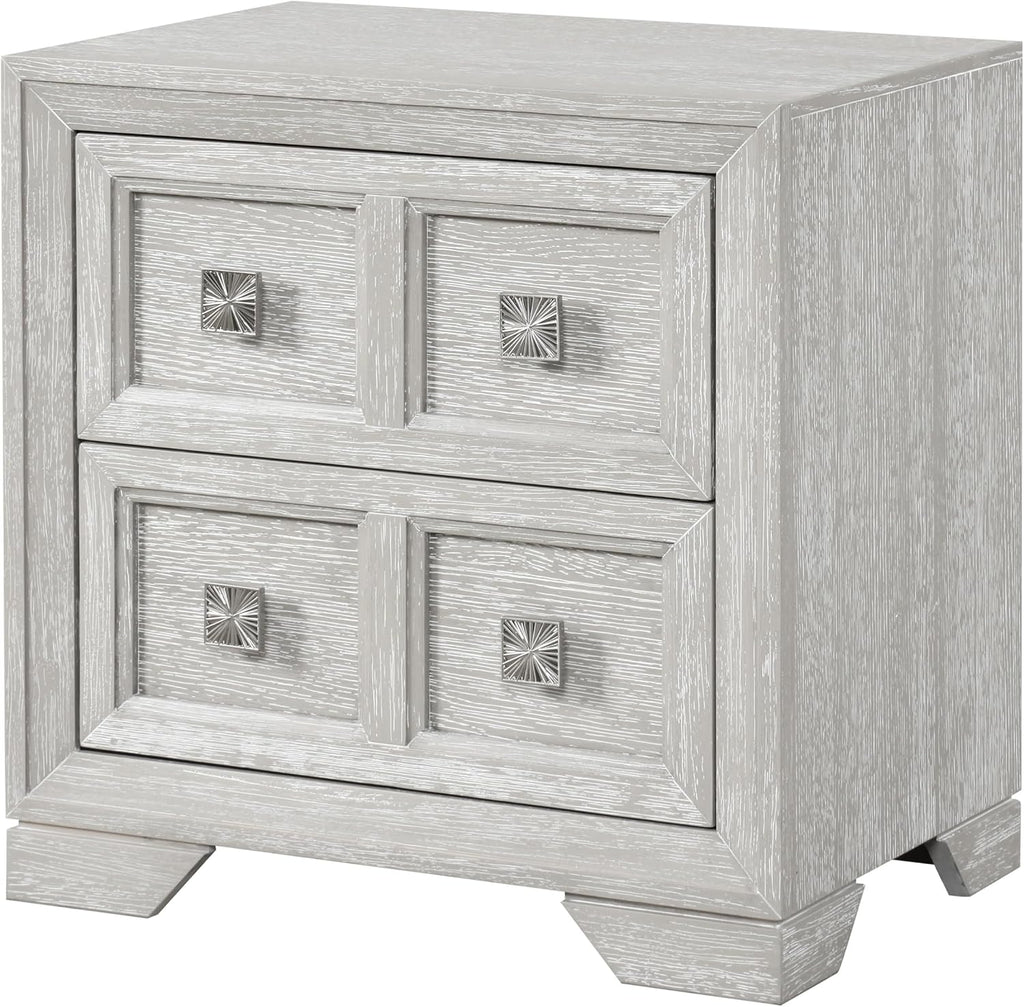 Furniture of America Narella Modern Wood 3-Piece Bedroom Set with Sunburst Pattern, Nickel Brushed Wire Hardware, Felt-Lined Top Drawers, Bracketed Feet, Box Spring Needed, Queen, Light Gray