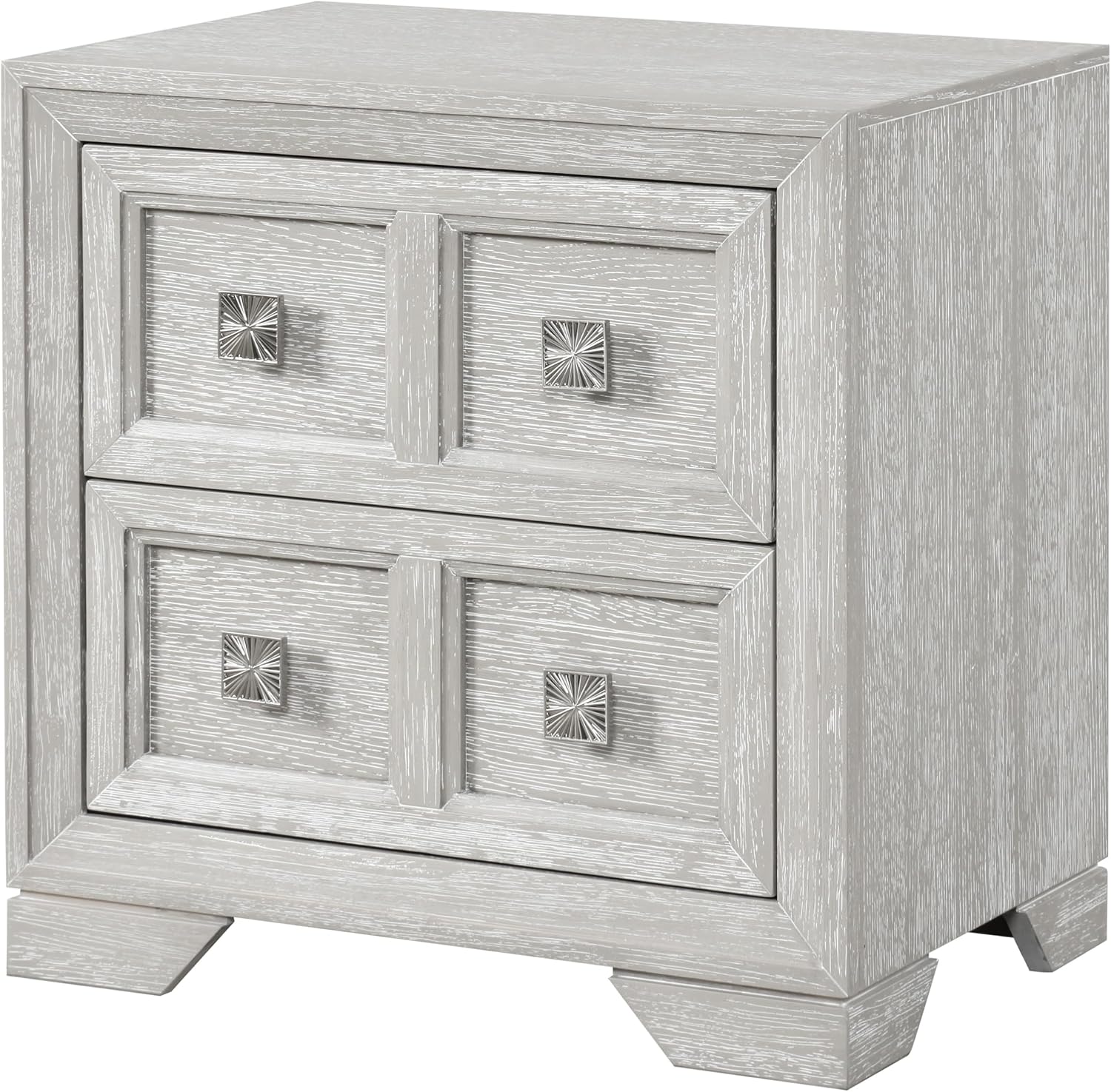 Furniture of America Narella Modern Wood 3-Piece Bedroom Set with Sunburst Pattern, Nickel Brushed Wire Hardware, Felt-Lined Top Drawers, Bracketed Feet, Box Spring Needed, Queen, Light Gray