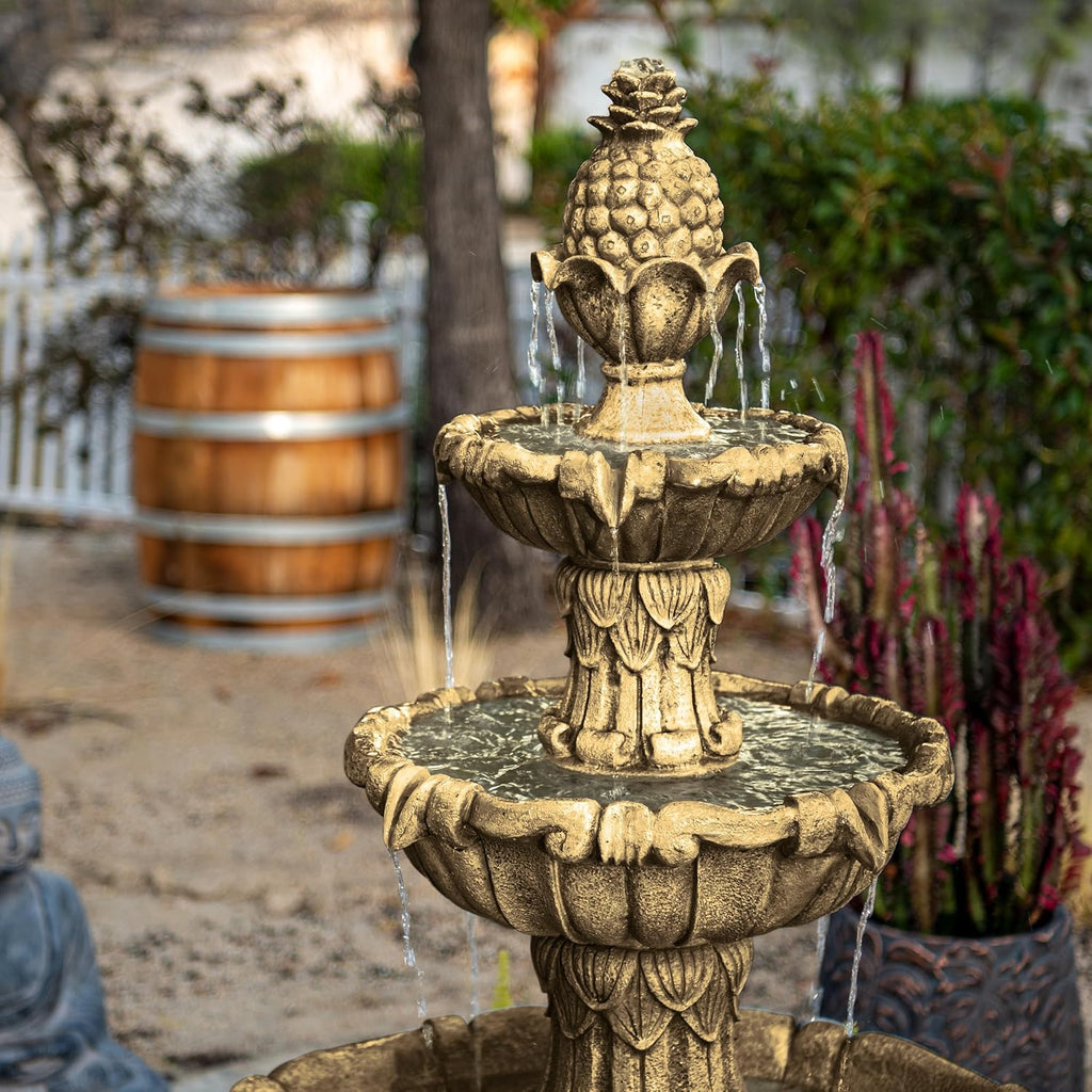 XBrand 58.3' 3-Tier Outdoor Freestanding Water Fountain - Classic Leaf Design, White Resin, Large Bird Bath with Pump - Ideal for Yard, Lawn and Garden, Porch Décor